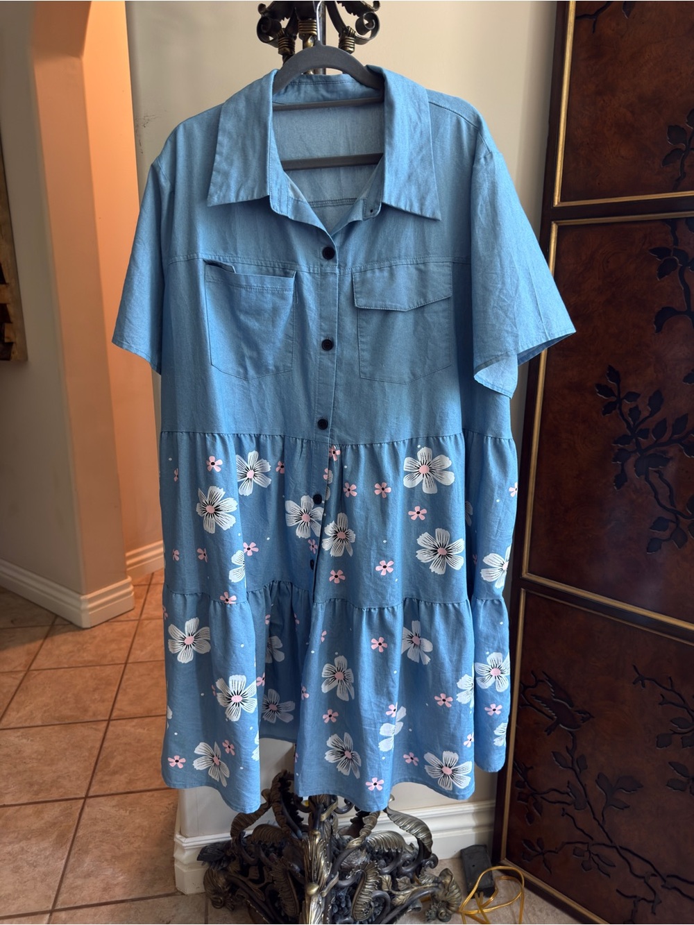Blue Floral Tiered Shirt Dress | 4XL | Cottagecore Oversized